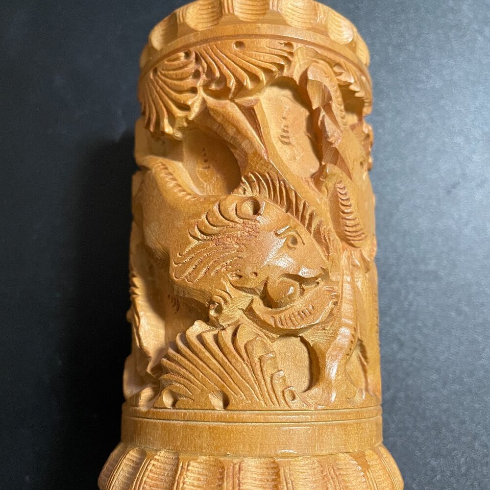 Handcarved Wood Pencil/Pen Cup - Jungle Animals Design